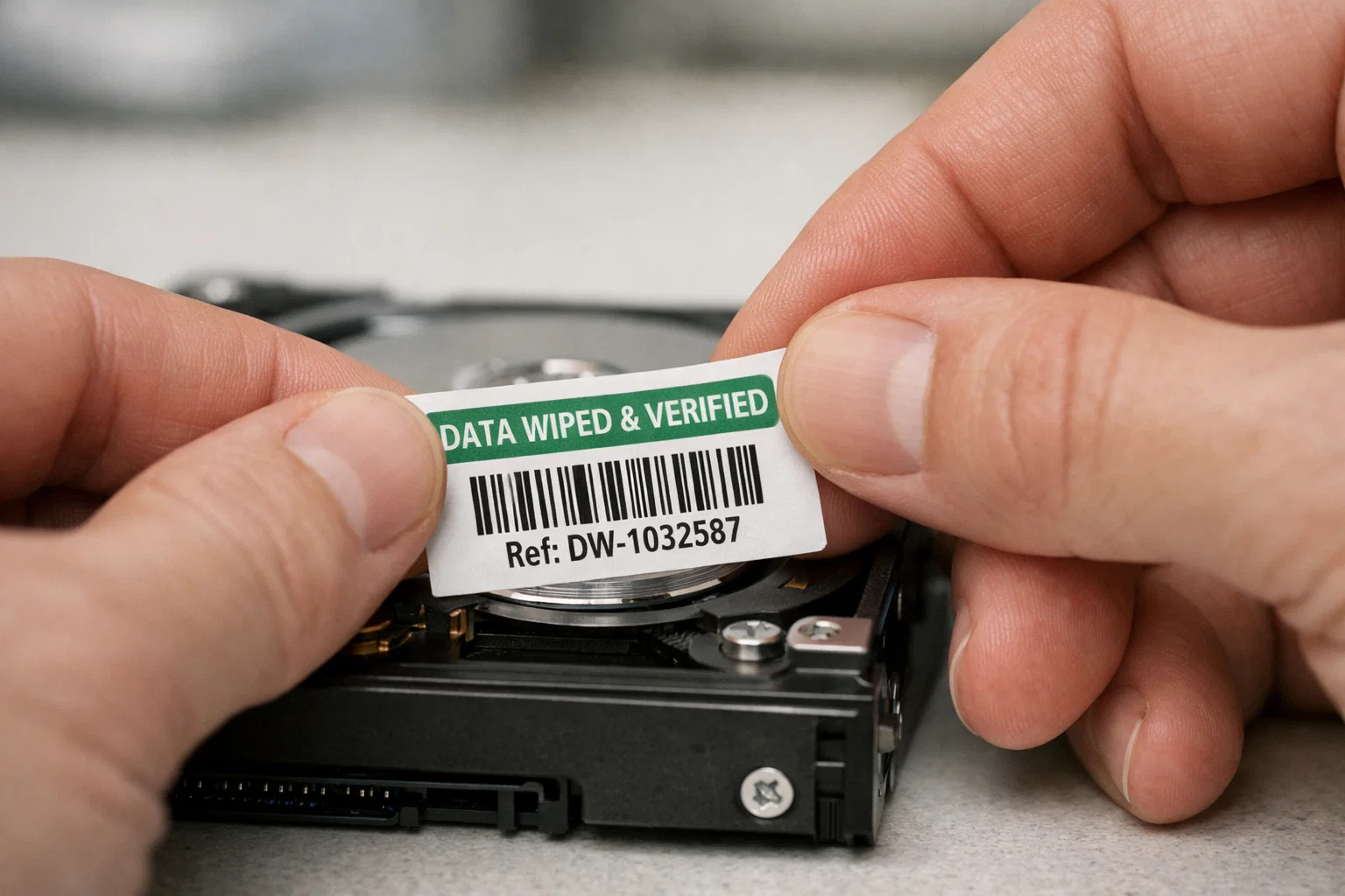 Data wiped and verified label on a hard drive